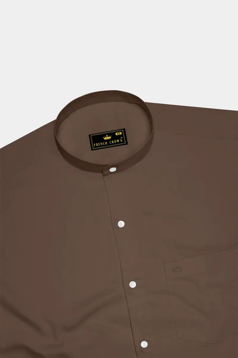 Terraro Ferra Brown Subtle Sheen Super Soft Premium Cotton Mandarin Dress Shirt 5