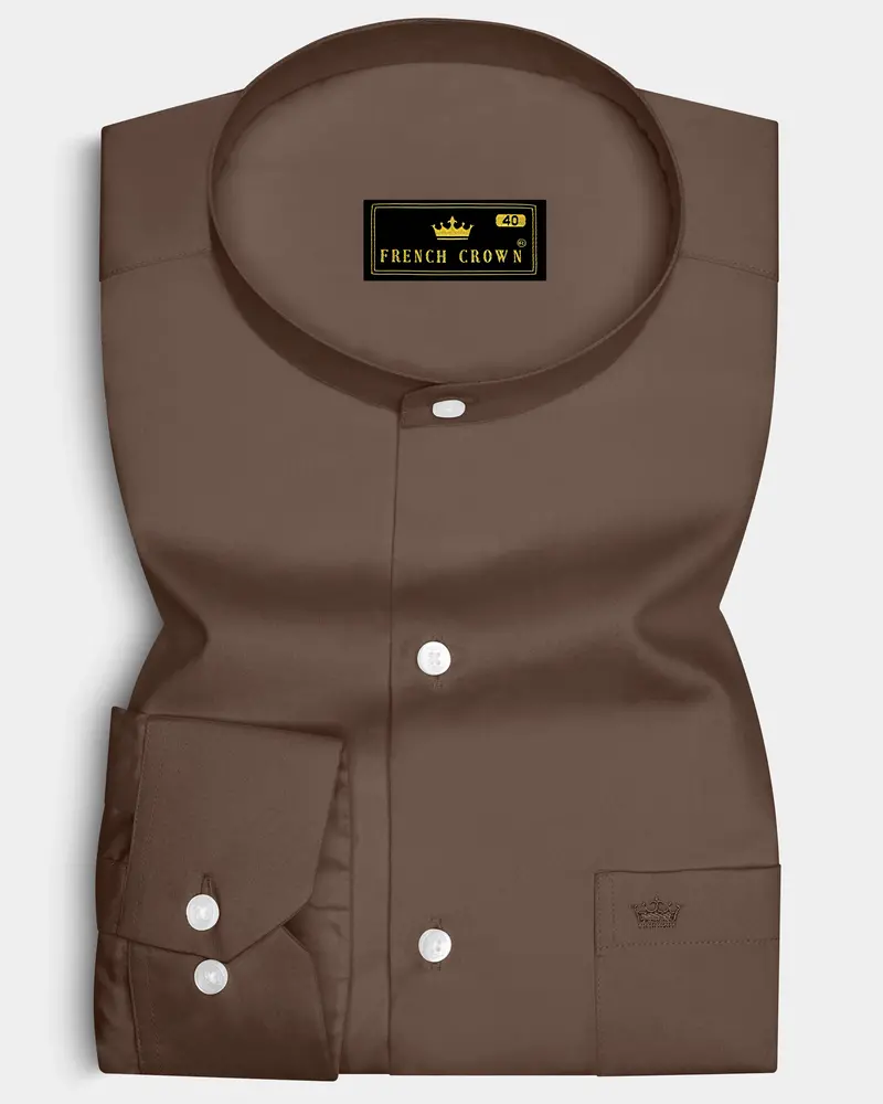 Terraro Ferra Brown Subtle Sheen Super Soft Premium Cotton Mandarin Dress Shirt 6