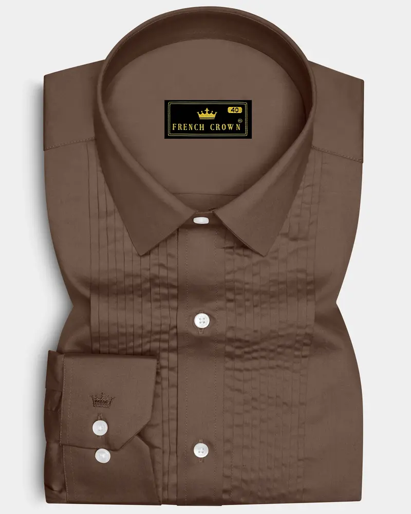 Terraro Ferra Brown Subtle Sheen Super Soft Premium Cotton Tuxedo Dress Shirt 1