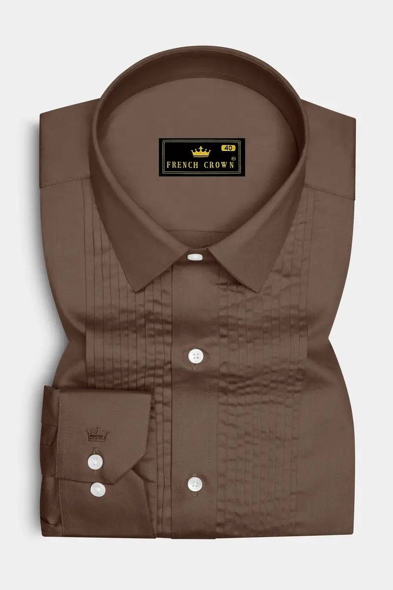 Terraro Ferra Brown Subtle Sheen Super Soft Premium Cotton Tuxedo Dress Shirt 2