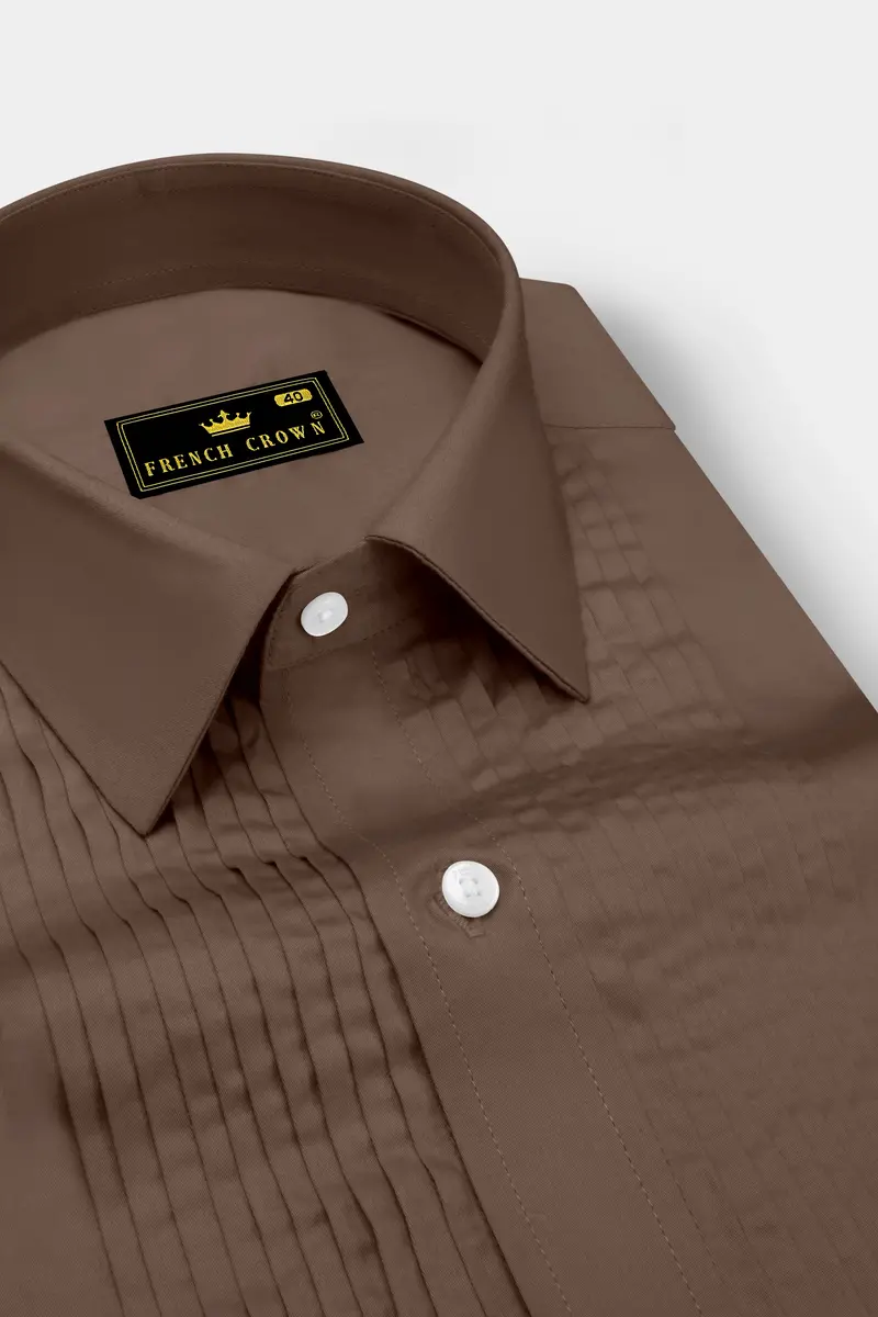 Terraro Ferra Brown Subtle Sheen Super Soft Premium Cotton Tuxedo Dress Shirt 4