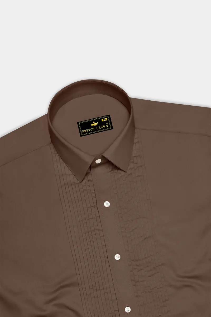 Terraro Ferra Brown Subtle Sheen Super Soft Premium Cotton Tuxedo Dress Shirt 5