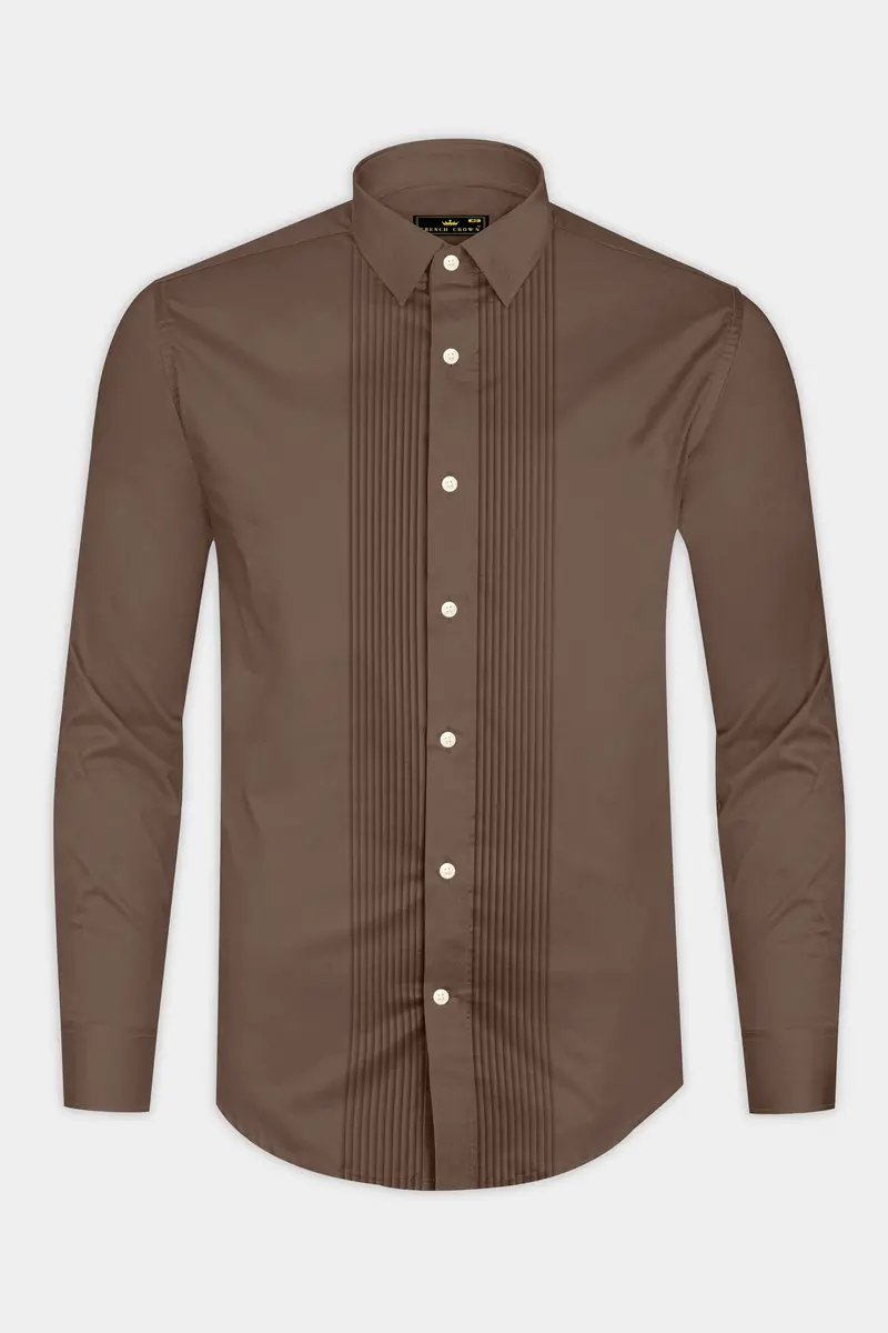 Terraro Ferra Brown Subtle Sheen Super Soft Premium Cotton Tuxedo Dress Shirt 6