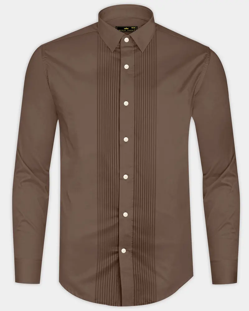 Terraro Ferra Brown Subtle Sheen Super Soft Premium Cotton Tuxedo Dress Shirt 8