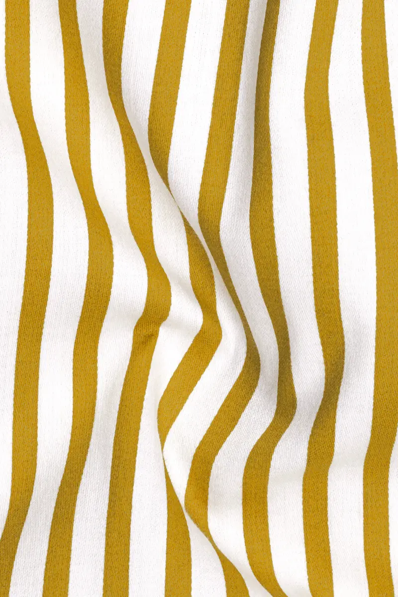 Terrasol-Ochre Yellow And Bright White Candy Striped Subtle Sheen Soft Premium Cotton Dress Shirt 3
