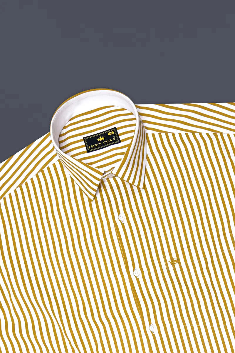 Terrasol-Ochre Yellow And Bright White Candy Striped Subtle Sheen Soft Premium Cotton Dress Shirt 5