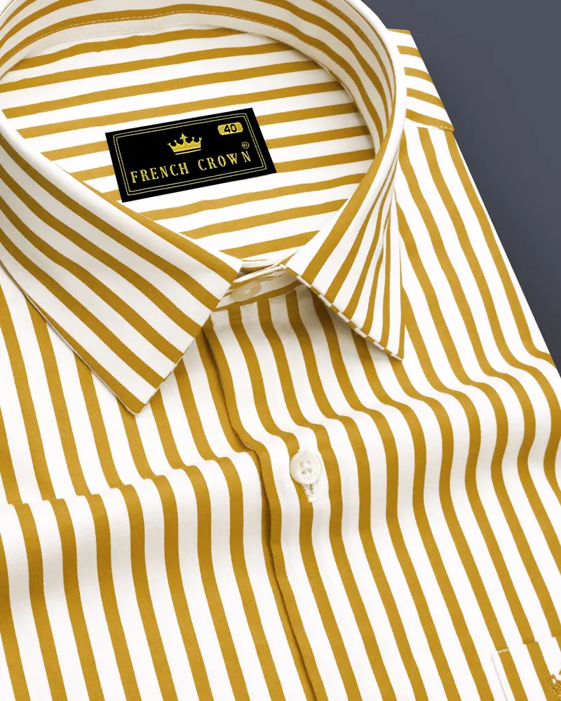 Terrasol-Ochre Yellow And Bright White Candy Striped Subtle Sheen Super Soft Premium Cotton Dress Shirt 1