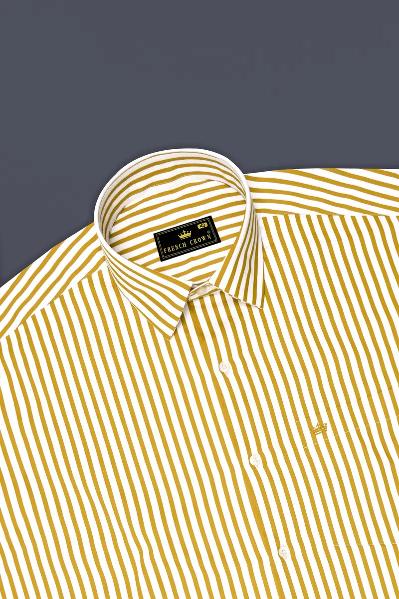 Terrasol-Ochre Yellow And Bright White Candy Striped Subtle Sheen Super Soft Premium Cotton Dress Shirt 5