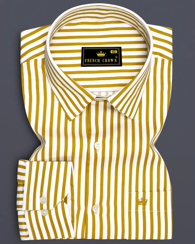 Terrasol-Ochre Yellow And Bright White Candy Striped Subtle Sheen Super Soft Premium Cotton Dress Shirt 6