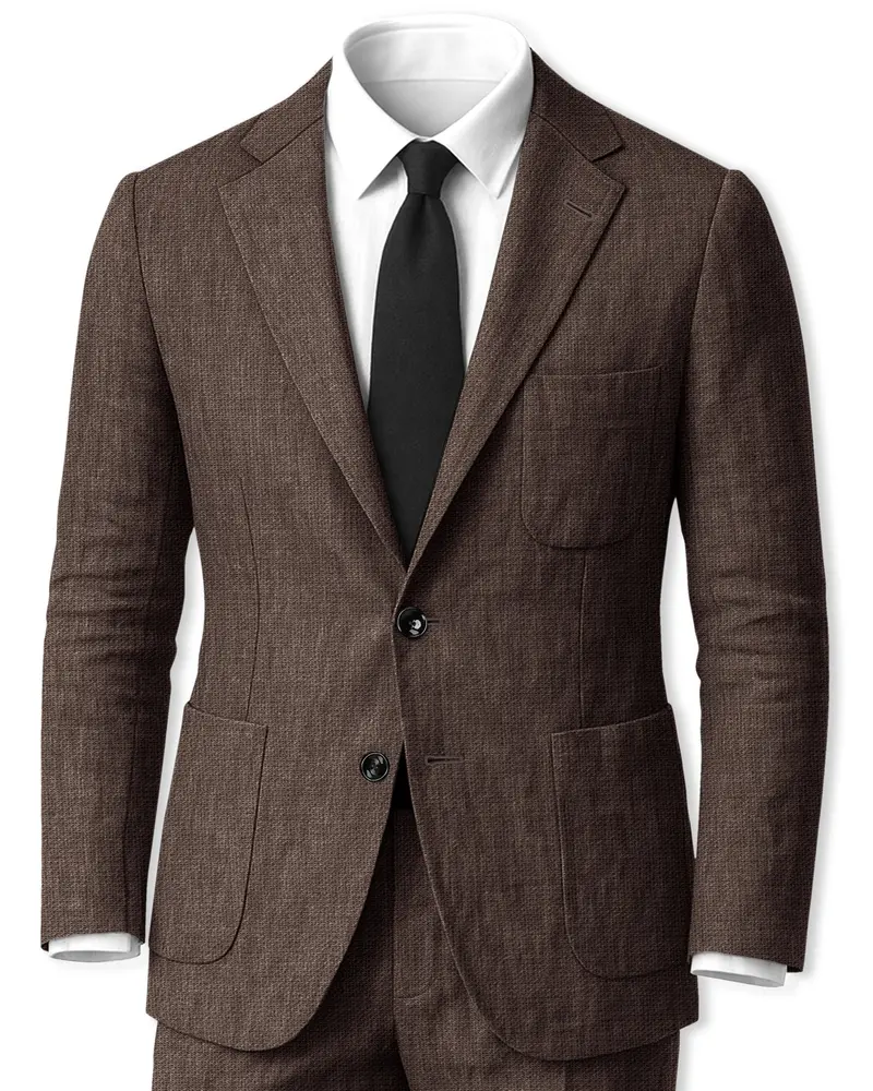Terravo-Bistre Brown Luxurious Linen Single Breasted Sports Suit 1
