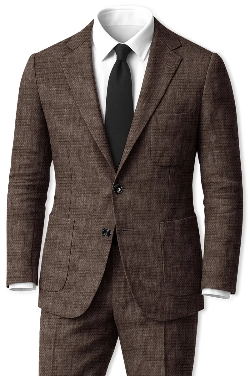 Terravo-Bistre Brown Luxurious Linen Single Breasted Sports Suit 2