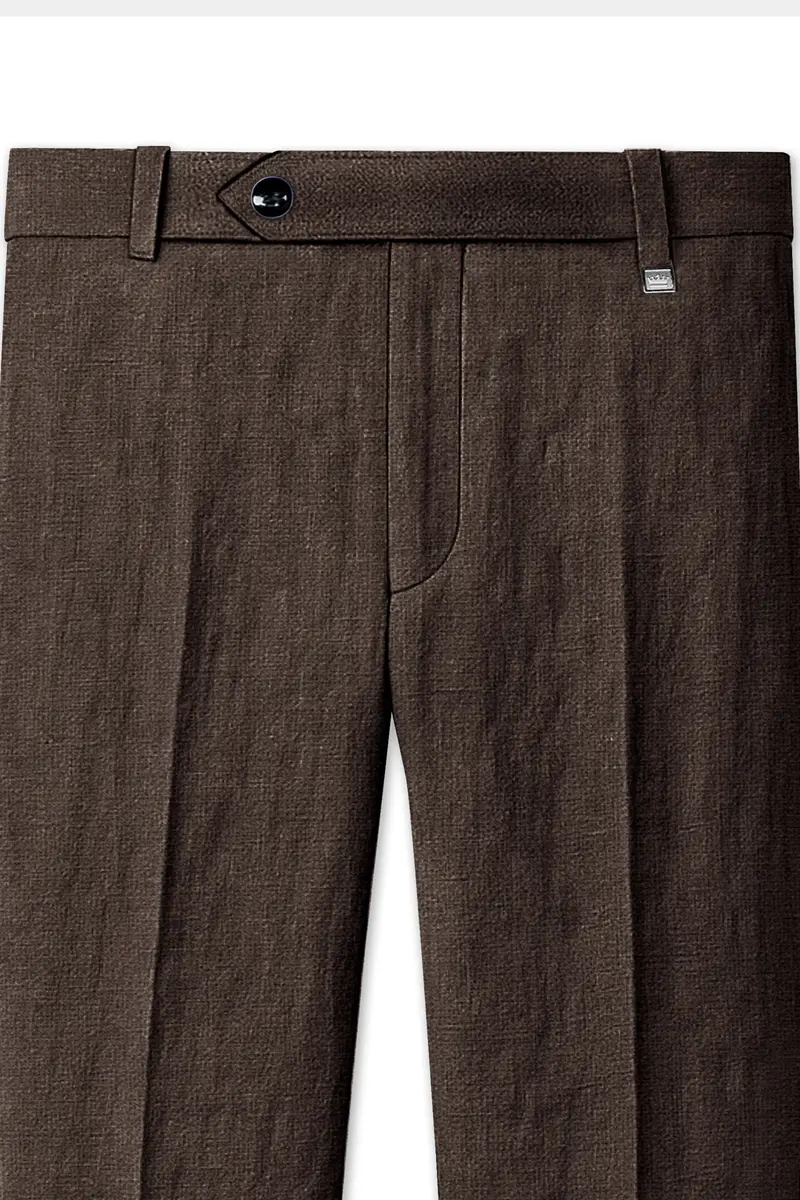 Terravo-Bistre Brown Luxurious Linen Stretchable Waistband Pant 4