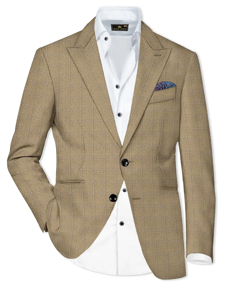 Terravo-Roman Brown Windowpane Wool Rich Single Breasted Blazer 1