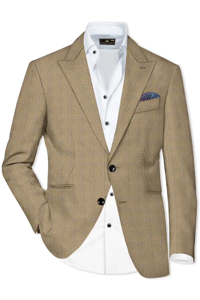 Terravo-Roman Brown Windowpane Wool Rich Single Breasted Blazer 2