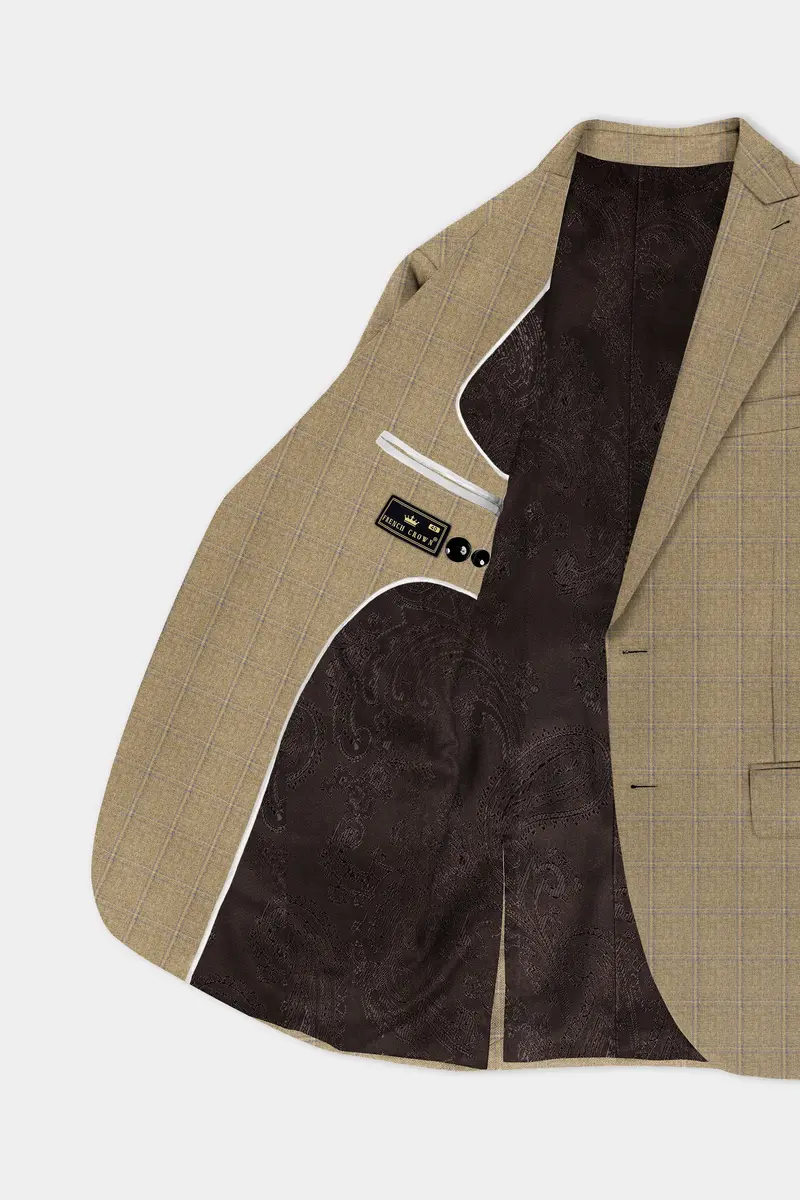 Terravo-Roman Brown Windowpane Wool Rich Single Breasted Blazer 5