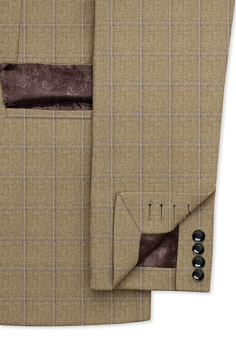 Terravo-Roman Brown Windowpane Wool Rich Single Breasted Blazer 6