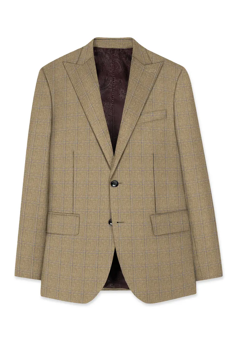 Terravo-Roman Brown Windowpane Wool Rich Single Breasted Blazer 7