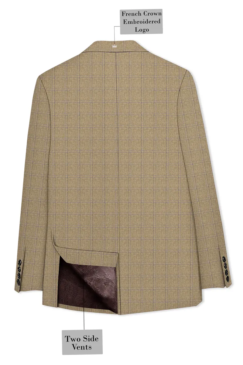 Terravo-Roman Brown Windowpane Wool Rich Single Breasted Blazer 8