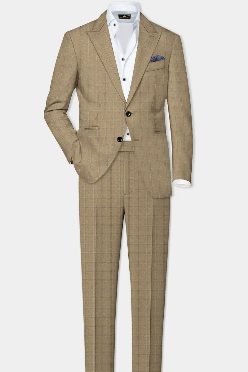 Terravo-Roman Brown Windowpane Wool Rich Single Breasted Blazer 9