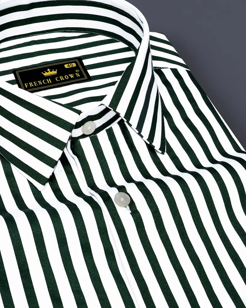 Thalvoro-Phthalo Green And Bright White Candy Striped Subtle Sheen Super Soft Premium Cotton Dress Shirt 1