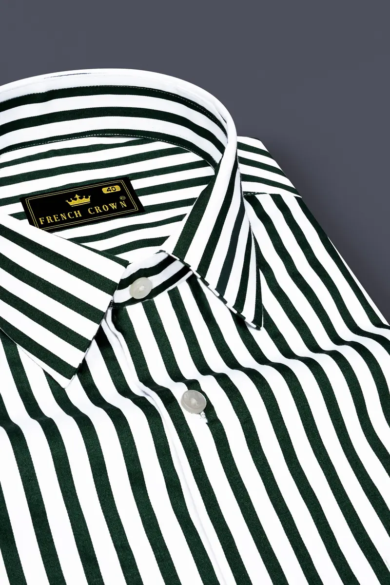 Thalvoro-Phthalo Green And Bright White Candy Striped Subtle Sheen Super Soft Premium Cotton Dress Shirt 2