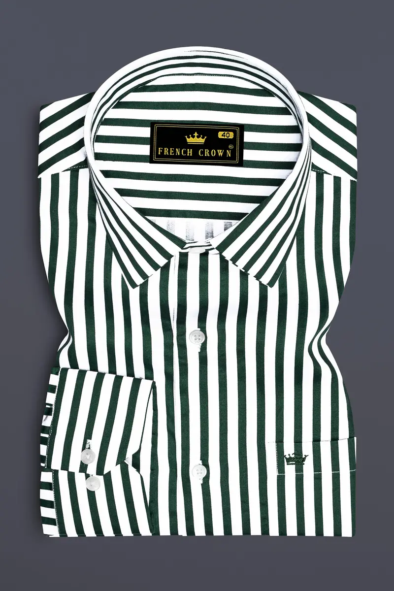 Thalvoro-Phthalo Green And Bright White Candy Striped Subtle Sheen Super Soft Premium Cotton Dress Shirt 4
