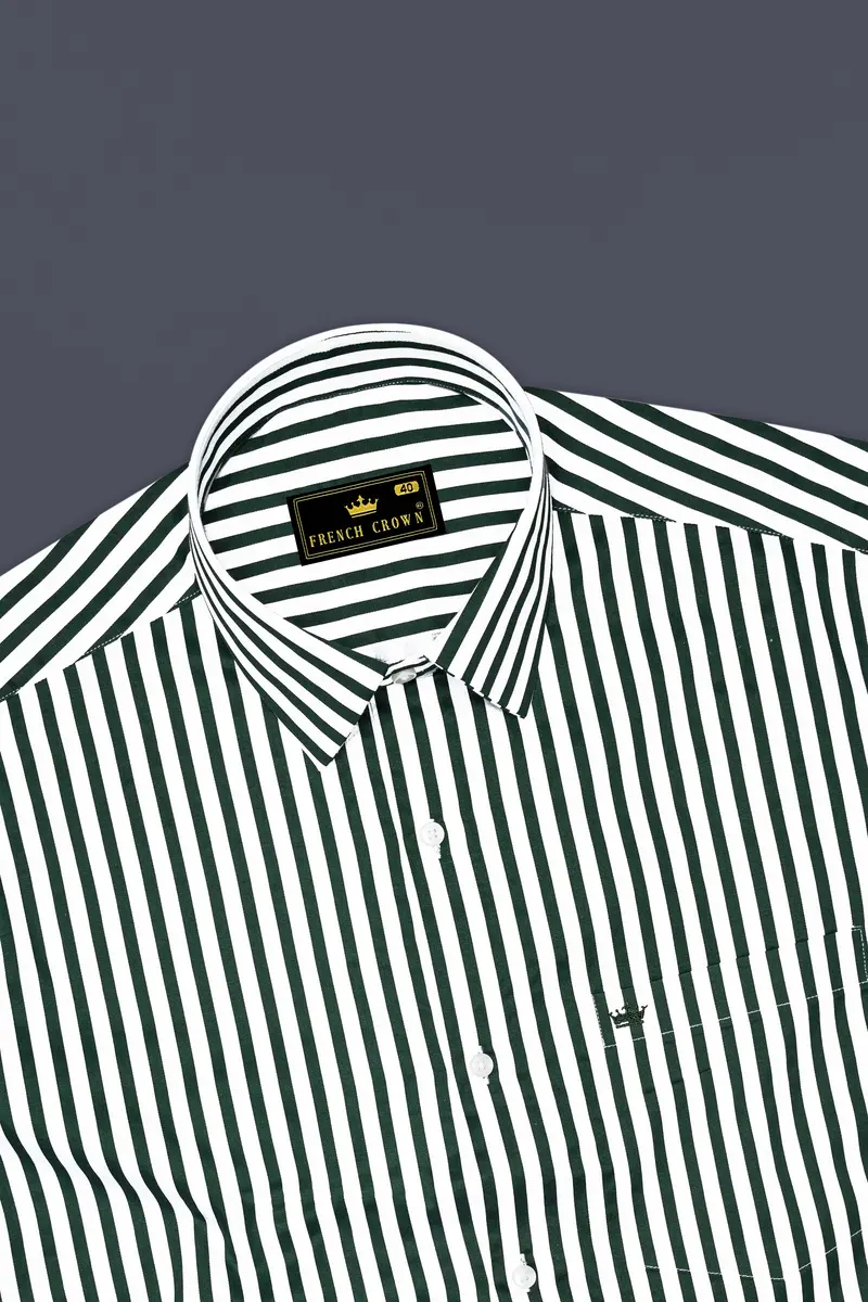 Thalvoro-Phthalo Green And Bright White Candy Striped Subtle Sheen Super Soft Premium Cotton Dress Shirt 5