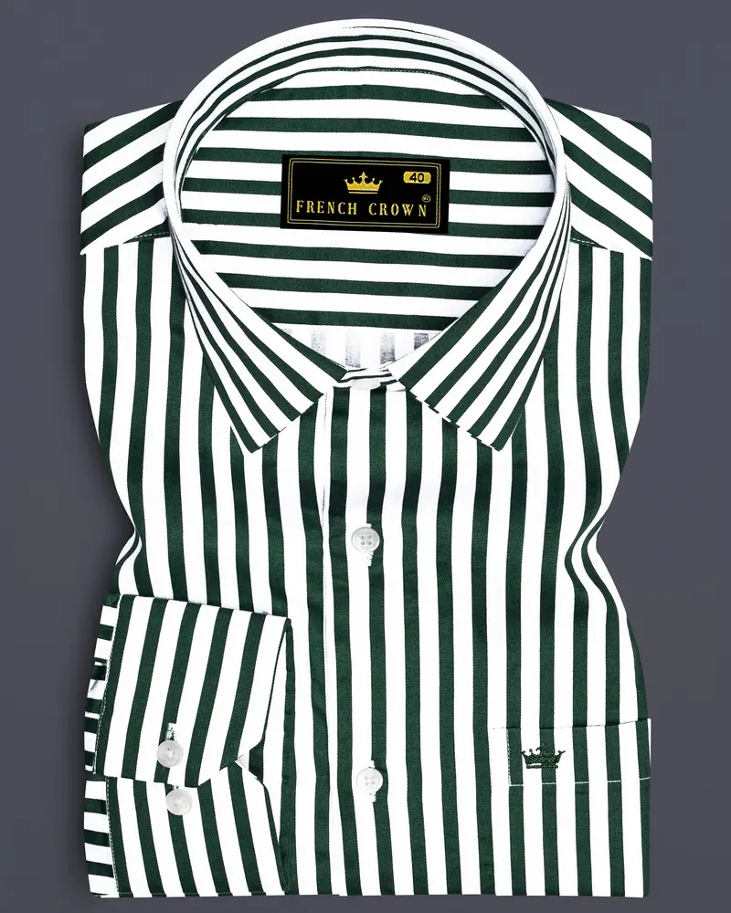 Thalvoro-Phthalo Green And Bright White Candy Striped Subtle Sheen Super Soft Premium Cotton Dress Shirt 6