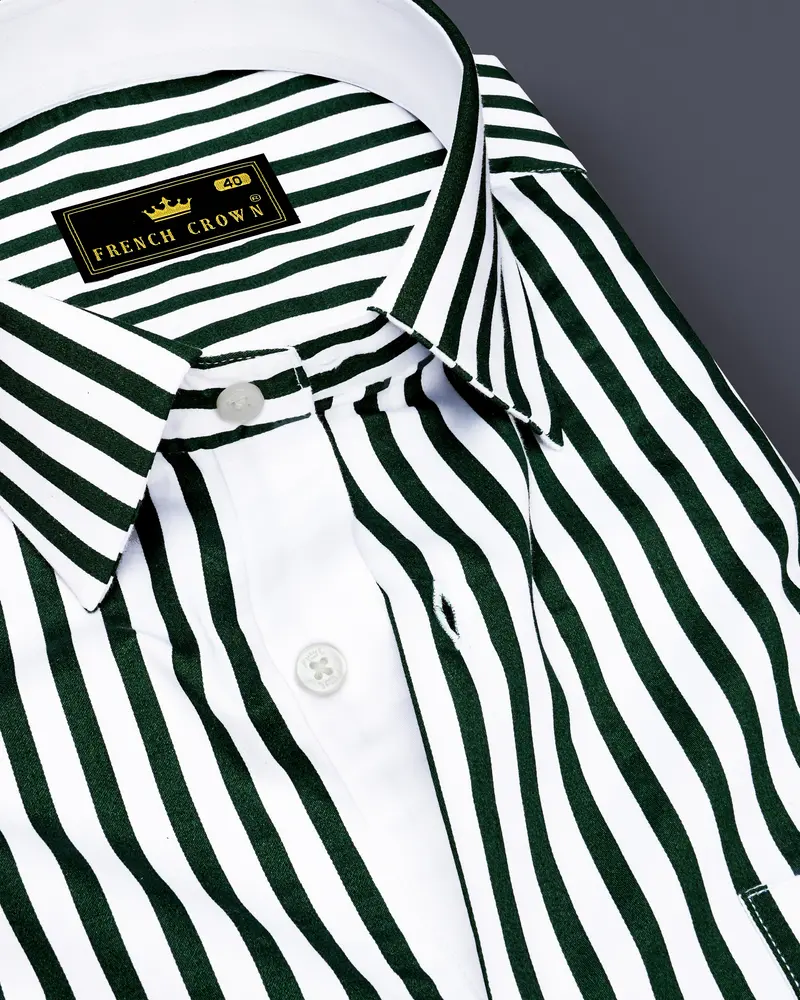Thalvoro-Phthalo Green And Bright White Candy Striped Super Soft Premium Cotton Dress Shirt 1