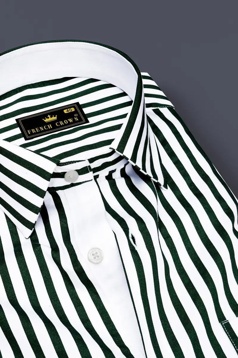 Thalvoro-Phthalo Green And Bright White Candy Striped Super Soft Premium Cotton Dress Shirt 2