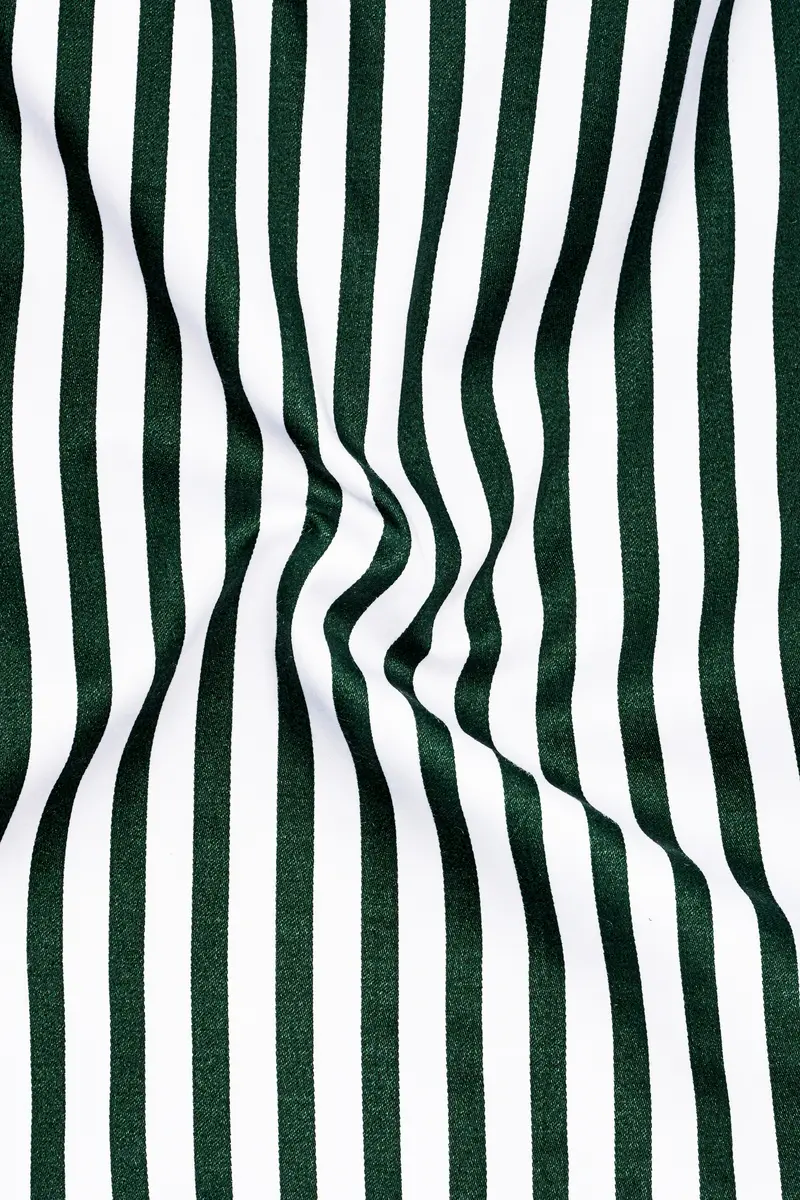 Thalvoro-Phthalo Green And Bright White Candy Striped Super Soft Premium Cotton Dress Shirt 3