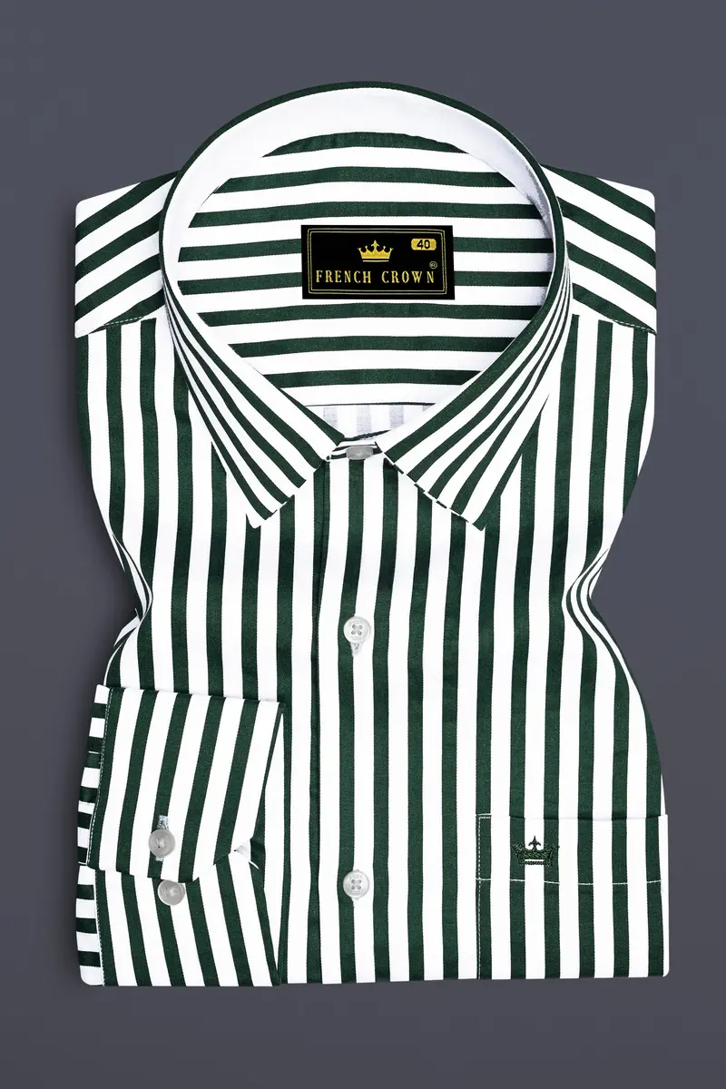 Thalvoro-Phthalo Green And Bright White Candy Striped Super Soft Premium Cotton Dress Shirt 4