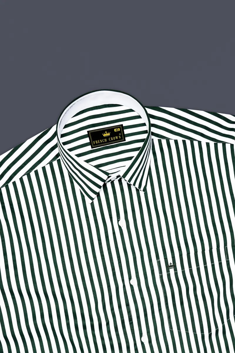 Thalvoro-Phthalo Green And Bright White Candy Striped Super Soft Premium Cotton Dress Shirt 5
