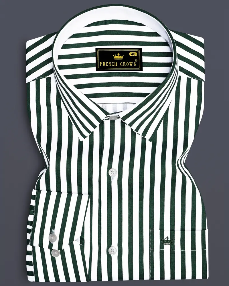 Thalvoro-Phthalo Green And Bright White Candy Striped Super Soft Premium Cotton Dress Shirt 6