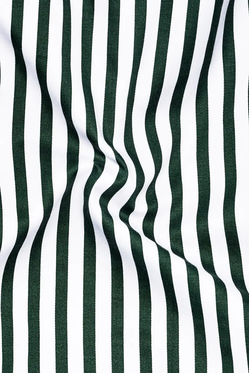 Thalvoro-Phthalo Green And Bright White Candy Striped Super Soft Premium Cotton Dress White Cuff Collar Shirt 3