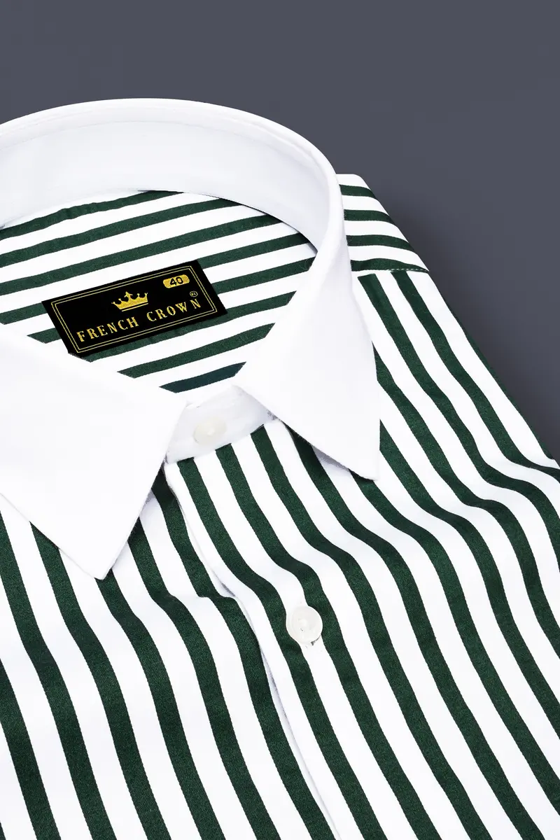Thalvoro-Phthalo Green And Bright White Candy Striped Super Soft Premium Cotton Dress White Cuff Collar Shirt 4