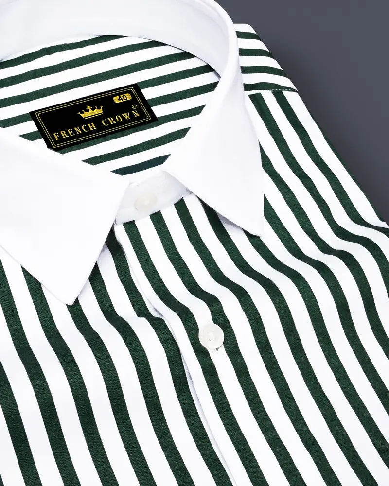 Thalvoro-Phthalo Green And Bright White Candy Striped Super Soft Premium Cotton Dress White Cuff Collar Shirt 6