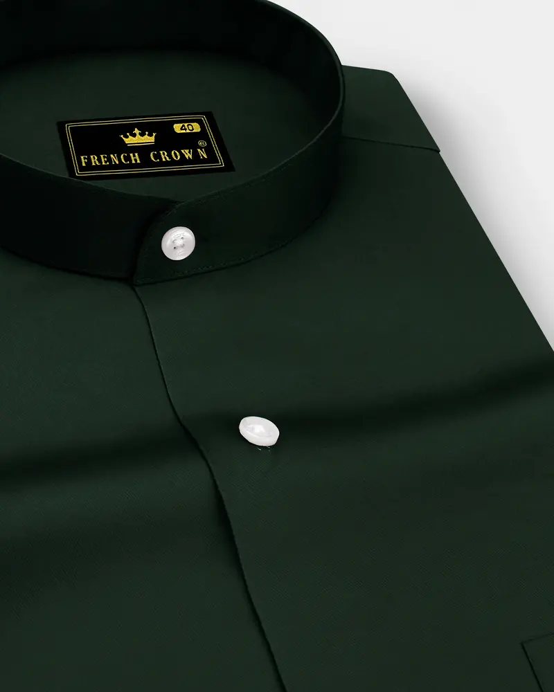 Thalvoro-Phthalo Green Subtle Sheen Super Soft Premium Cotton Mandarin Shirt 1