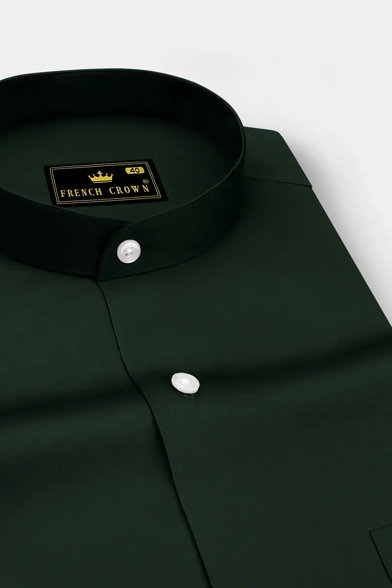 Thalvoro-Phthalo Green Subtle Sheen Super Soft Premium Cotton Mandarin Shirt 2
