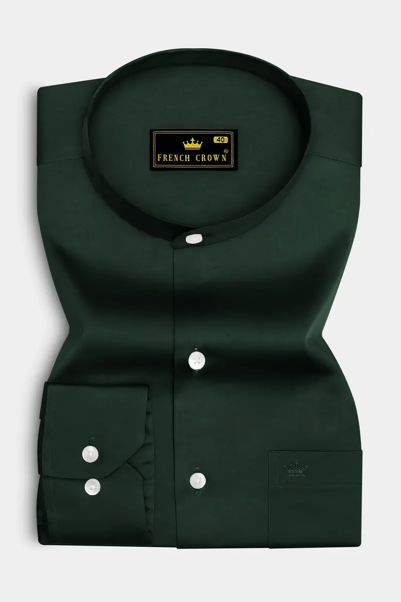 Thalvoro-Phthalo Green Subtle Sheen Super Soft Premium Cotton Mandarin Shirt 4