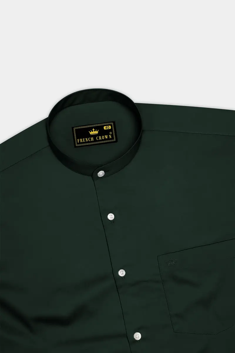 Thalvoro-Phthalo Green Subtle Sheen Super Soft Premium Cotton Mandarin Shirt 5
