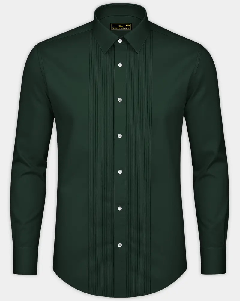 Thalvoro-Phthalo Green Subtle Sheen Super Soft Premium Cotton Tuxedo Shirt 8