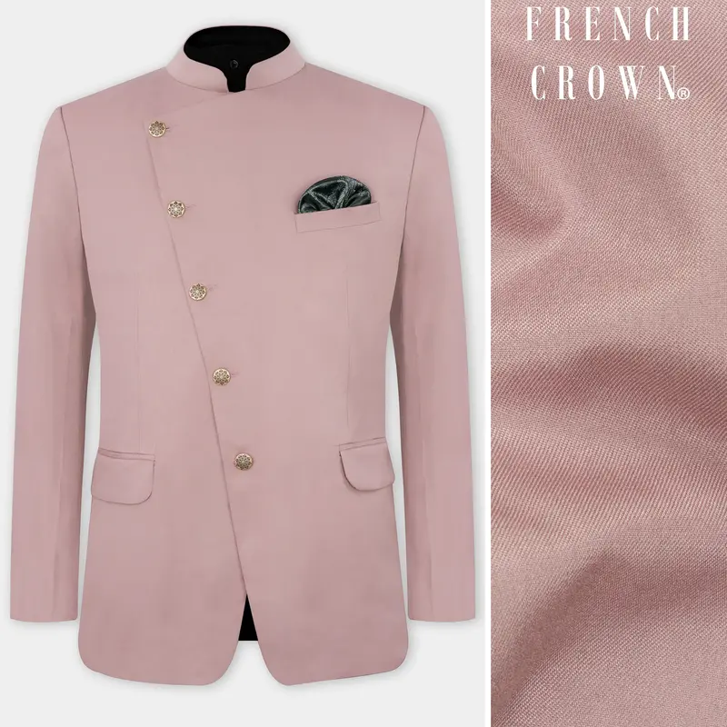 Thatch Light Pink Cross Placket Bandhgala Blazer 1