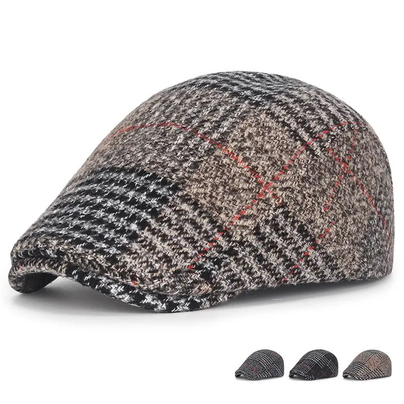 The Same Woolen Red Line Plaid Cap For Men And Women 1