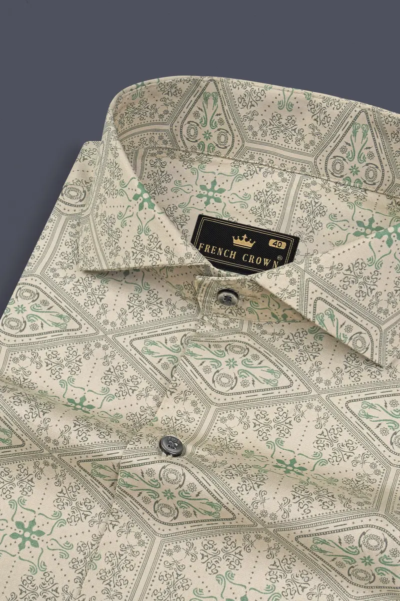 Thistle Cream Printed Premium Giza Cotton Shirt 1