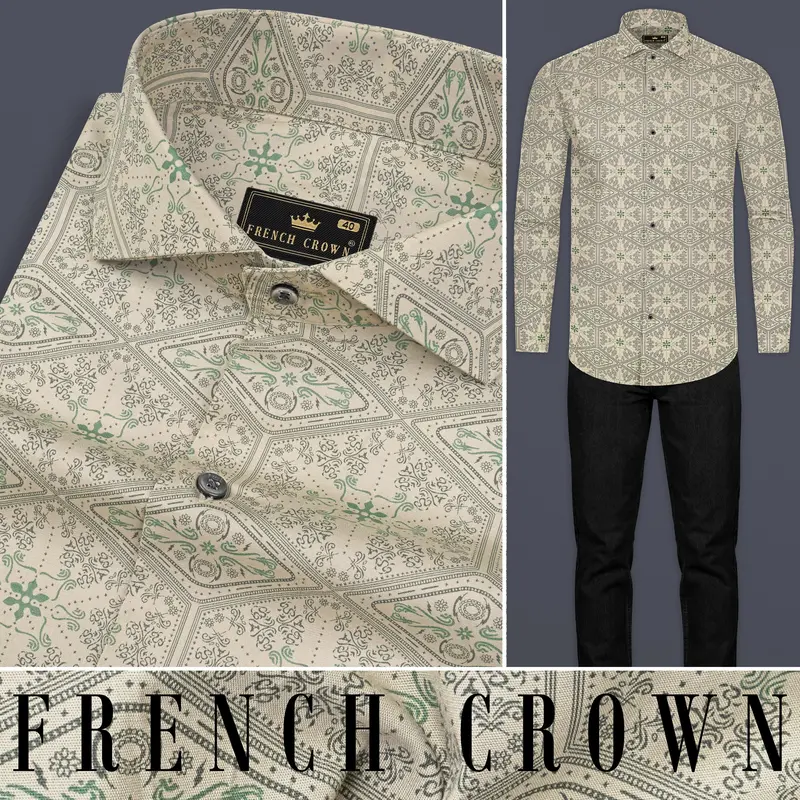 Thistle Cream Printed Premium Giza Cotton Shirt 10
