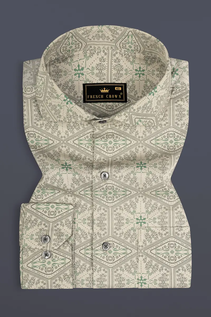 Thistle Cream Printed Premium Giza Cotton Shirt 3