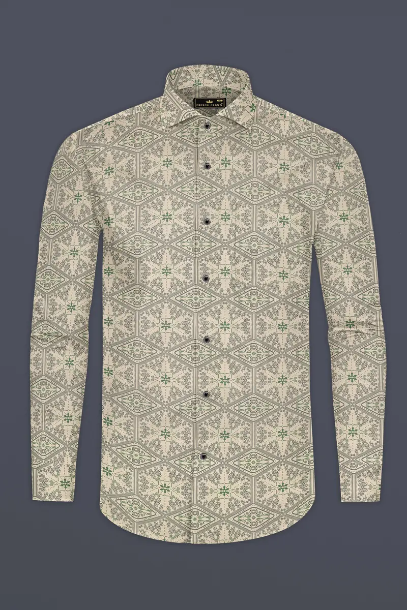 Thistle Cream Printed Premium Giza Cotton Shirt 4