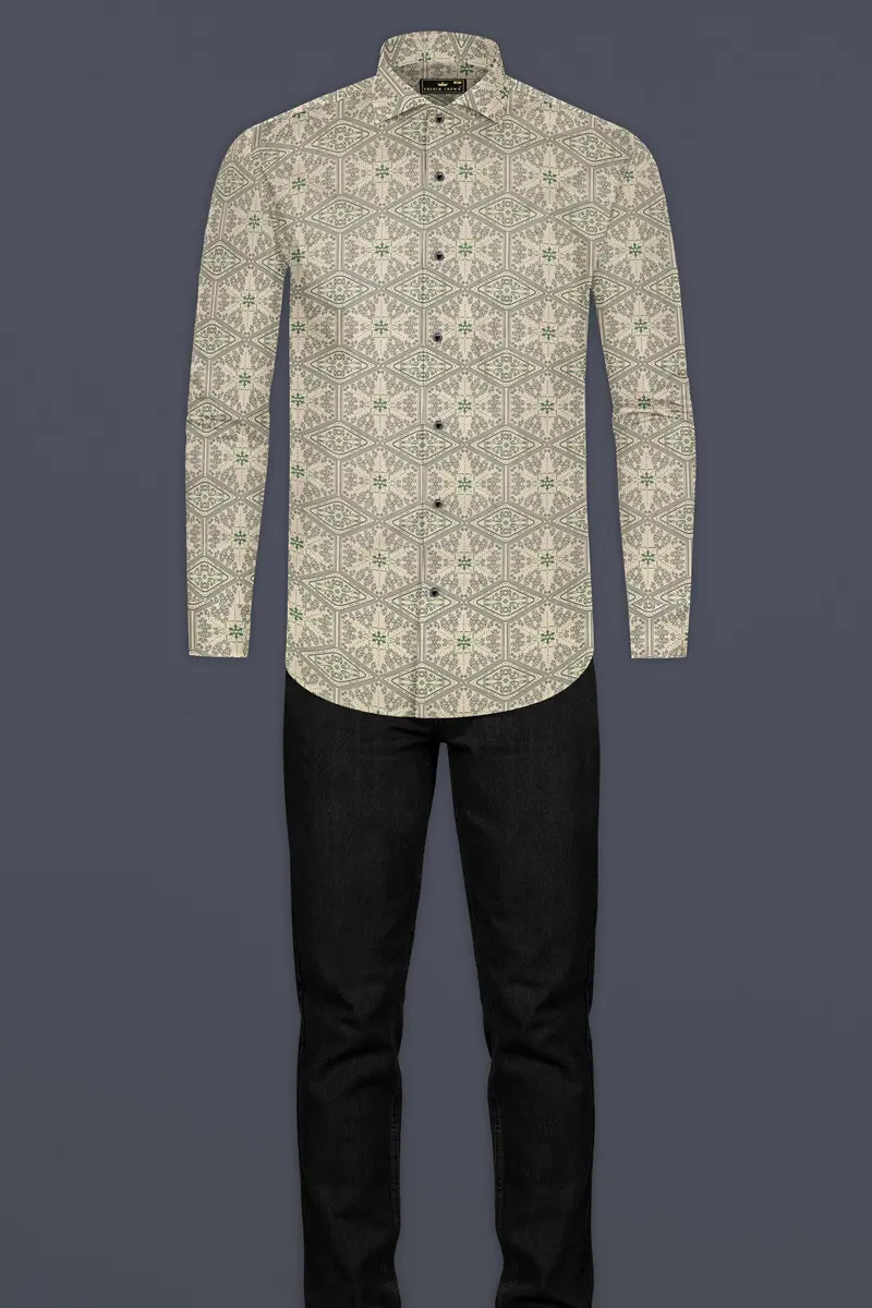 Thistle Cream Printed Premium Giza Cotton Shirt 6