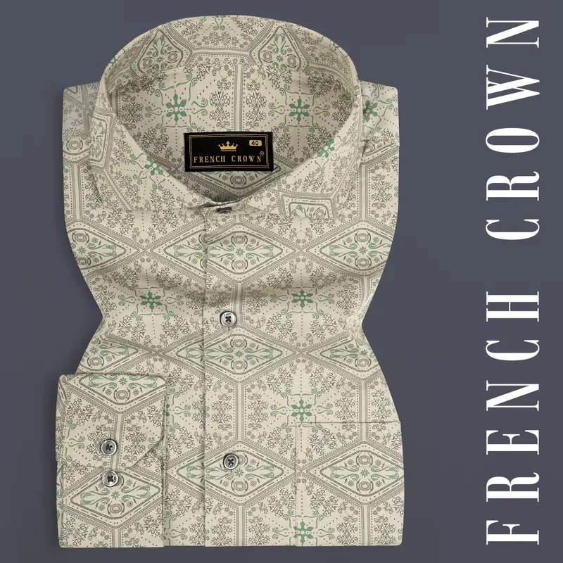 Thistle Cream Printed Premium Giza Cotton Shirt 7